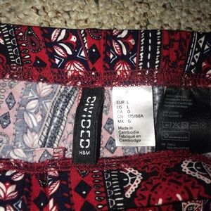 red printed flare leg pants